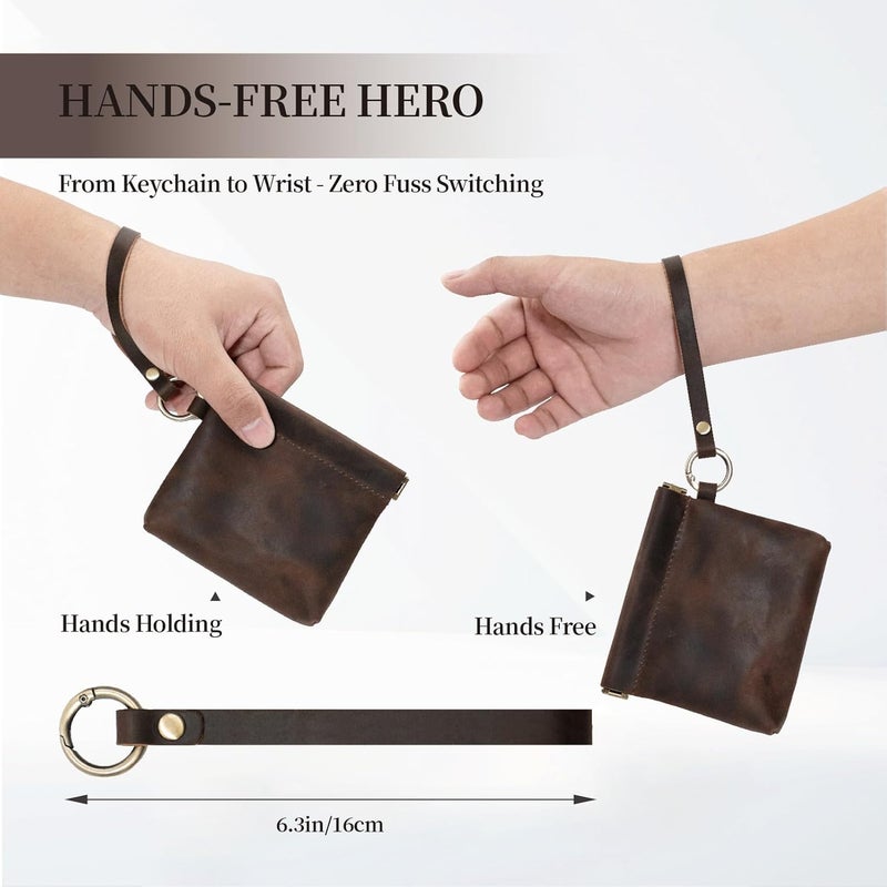 Aesthestyle Leather Coin Purse with Wristlet, Coin Pouch with Dual Interlayer, Card and Change Holder, Change Purse without Zipper, Squeeze Coin Wallet, Handmade Genuine Leather Wallet For Men/Women - Image 4